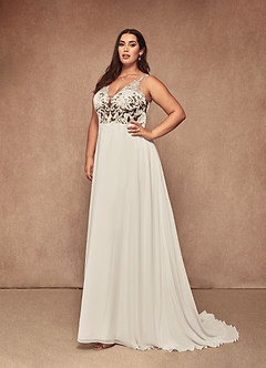 Azazie Trixie Hochzeitskleider A-Linie Pailletten Chiffon Kleid Diamantweiß Kakao image11