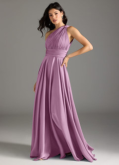 Azazie Charlize Bridesmaid Dresses Wisteria A-Line One Shoulder Stretch Satin Dress image4