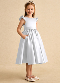 Azazie Dumpling Flower Girl Dresses White A-Line Bow Matte Satin Dress image4