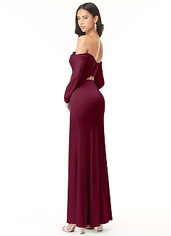 Azazie Hallie Bridesmaid Dresses Mulberry Sheath Off-The-Shoulder Long Sleeve Stretch Satin Convertible Dress image6