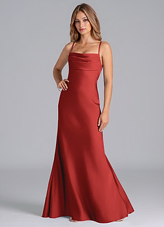 Azazie Seema Brudtärnklänningar Klä av Sjöjungfru i Stretch Satin Korsett Granatäpple image5