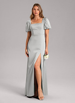 Azazie Fyona Bridesmaid Dresses Silver A-Line Pleated Stretch Satin Dress image9