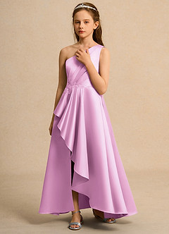 Azazie Taffy Girls Formal Venta final Vestido de Rosa Caramelo de Satin Mate de Corte en A con Encaje image5