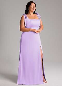 Azazie Frostine Vestidos de damas de honor Vestido de Lila de Satén Elástico de Corte en A con Lazo image11
