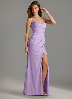 Azazie Maci Bridesmaid Dresses Lilac Sheath Pleated Mesh Dress image3