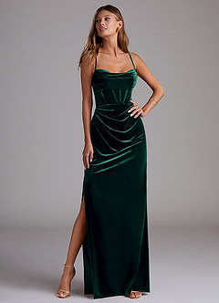 Azazie Mai Bridesmaid Dresses Emerald Sheath Sweetheart Neckline Velvet Dress image4