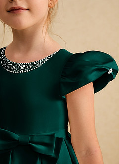 Azazie Pearl Flower Girl Dresses Pine Ball-Gown Pleated Matte Satin Dress image6