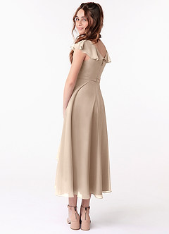 Azazie Posie Junior Taupe A-Line Ruched Chiffon Dress image2