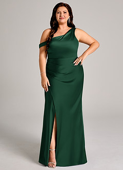 Azazie Madelyn Bridesmaid Dresses Dark Green Mermaid One Shoulder Stretch Satin Convertible Dress image10