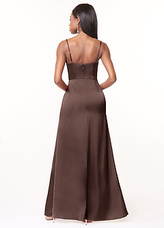Azazie Maci Bridesmaid Dresses Ganache A-Line V-Neck Pleated Stretch Satin Dress image2