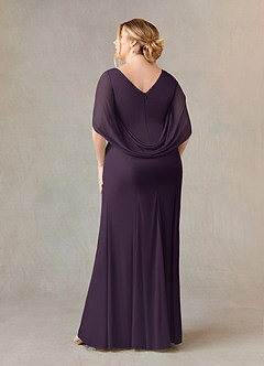 Azazie Belladonna vestidos de madre de la novia Vestido de Ciruela de Malla de Corte Sirena con Cuello en V Plisado image9