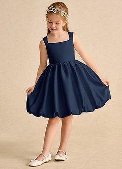 Azazie Nirvana Robe Demoiselle D'honneur Fillette Robe Princesse en Mat Satiné Rayé Bleu Marine Foncé image3