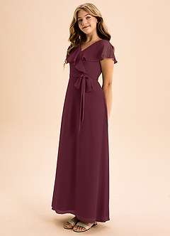 Azazie Lainey Junior Cabernet A-Line with Pockets Chiffon Dress image3