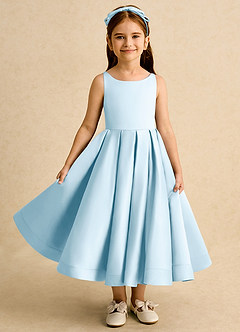 Azazie Babs Flower Girl Dresses Sky Blue Ball-Gown Pleated Matte Satin Dress image2