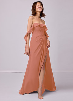Barbie ♥ Azazie Robes de demoiselle d'honneur Robe Trapèze Convertible en Mousseline de soie Épaule décolletée Mai Tai image5