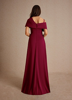 Azazie Milton Mother of the Bride Dresses Burgundy A-Line Pleated Stretch Satin Dress image4
