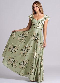 Azazie Leilani Bridesmaid Dresses Floral Vines A-Line Ruched Stretch Satin Dress image3