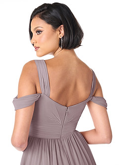Azazie Lianne Bridesmaid Dresses Dusk A-Line Off the Shoulder Chiffon Dress image9
