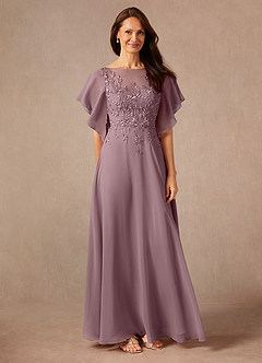 Azazie Faviola Abiti per la Madre della Sposa Abito A-Line in Chiffon con Scollo a Barca e Paillettes Rosa Polverosa image3