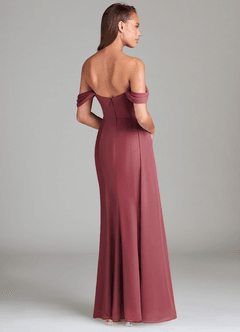 Azazie Amyra Bridesmaid Dresses Merlot Sheath Off the Shoulder Chiffon Convertible Dress image5