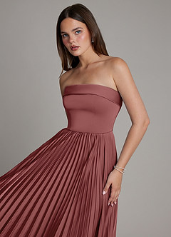 Azazie Mariana Bridesmaid Dresses Amethyst A-Line Pleated Stretch Satin Dress image4