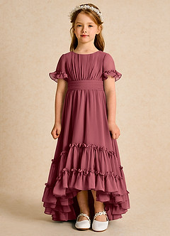 Azazie Kass Blumenmädchenkleider A-Linie Plissee Chiffon Kleid Merlot image4