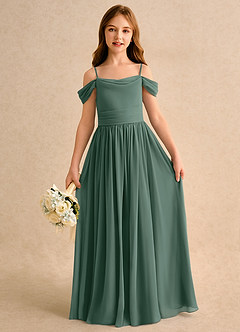 Azazie Shia Girls Formal Blumenmädchenkleider A-Linie Schulterfrei Chiffon Kleid Seemoos image2