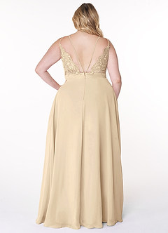 Azazie Lennon Bridesmaid Dresses Champagne A-Line Lace Chiffon Dress image8
