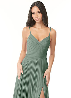 Azazie Vini Jurken voor bruidsmeisjes Jurk van Chiffon met A-Lijn V-hals geplooid Zilveren Salie image6