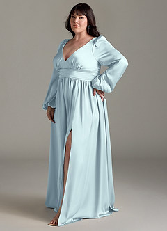 Azazie Norah Robes de demoiselle d'honneur Robe Trapèze en Satin extensible Brume image11