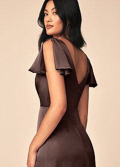 Azazie Soren Bridesmaid Dresses Ganache A-Line Pleated Stretch Satin Dress image5