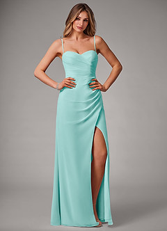 Azazie Haisley Vestidos de damas de honor Vestido de Aqua de Gasa de Corte Recto Convertible con Vestidos sin tirantes image1