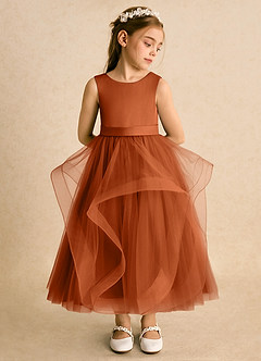 Azazie Vana Flower Girl Dresses Burnt Orange Ball-Gown Bow Tulle Dress image3