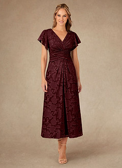 Azazie Vera Abiti per la Madre della Sposa Abito A-Line in Burnout Floreale Plissettato Cabernet image1