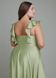 Azazie Leilani Robes de demoiselle d'honneur Robe Trapèze en Satin extensible Drapé Vert Sauge image7
