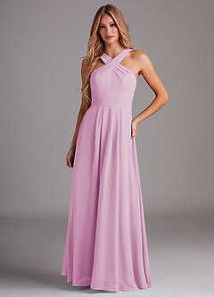 Azazie Dixie Bridesmaid Dresses Candy Pink A-Line Halter Pleated Chiffon Dress image1
