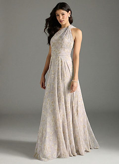 Azazie Charlize Bridesmaid Dresses Lilac Dreamy Floral A-Line One Shoulder Chiffon Dress image4