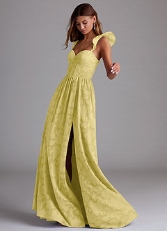 Azazie Denisse Brautjungfernkleider A-Linie Gestreift Blumen-Burnout Kleid Kanarienvogel image2