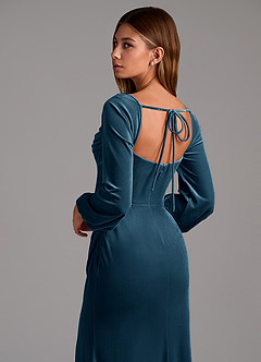 Azazie Charissa Jurken voor bruidsmeisjes Jurk van flueel met Kolom Lange mouw Blauwe Topaas image2