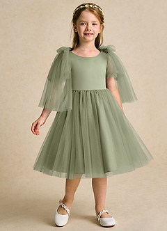 Azazie Duchess Flower Girl Dresses Pistachio A-Line with Sleeves Tulle Dress image3