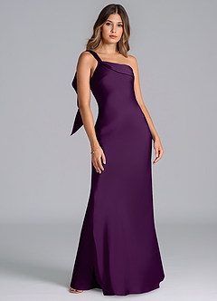 Azazie Driea Bridesmaid Dresses Grape Mermaid One Shoulder Stretch Satin Dress image7