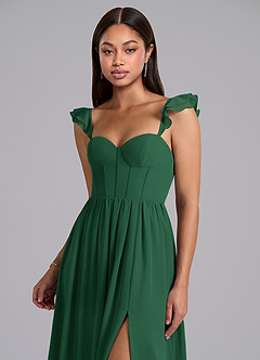 Azazie Denisse Vestidos de damas de honor Vestido de Verde Oscuro de Gasa de Corte en A con Volante image6