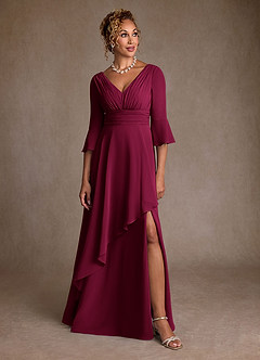 Azazie Eire Mother of the Bride Dresses Burgundy A-Line Pleated Chiffon Dress image4
