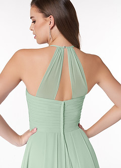 Azazie Ginger Bridesmaid Dresses Agave A-Line Halter Pleated Chiffon Dress image3