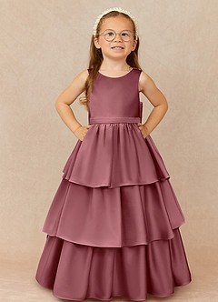 Azazie Margie Blumenmädchenkleider A-Linie Schleifen Stretch-Satin Kleid Wüstenrose image2