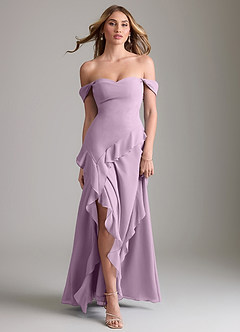 Azazie Sloane Vestidos de damas de honor Vestido de Glicinia de Gasa de Corte en A con Escote de Corazón image5