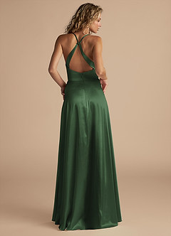 Azazie Davis Bridesmaid Dresses Eucalyptus A-Line Pleated Metallic Satin Dress image3