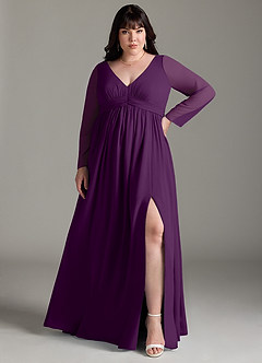 Azazie Teton Maternity Bridesmaid Dresses A-Line Long Sleeve Chiffon Floor-Length Dress image7