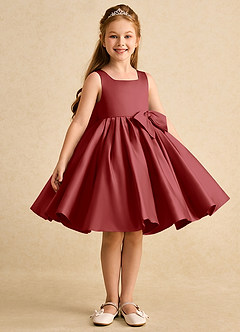 Azazie Jessie Flower Girl Dresses Rust A-Line Bow Matte Satin Dress image4