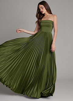 Azazie Mariana Bridesmaid Dresses Olive A-Line Pleated Stretch Satin Dress image5
